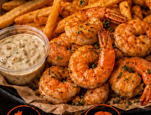 Fresh seasoned shrimp and fries platter